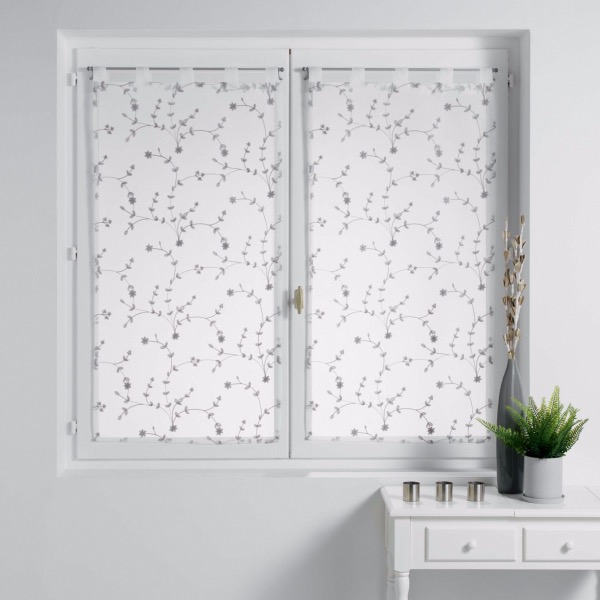 PAIRE DE VOILAGE SABLE BRODE PETITE FLEUR BLANC/GRIS