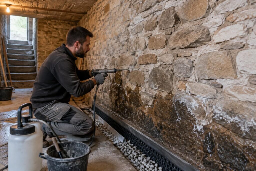 Traiter l’humidité d’un mur en pierre enterré